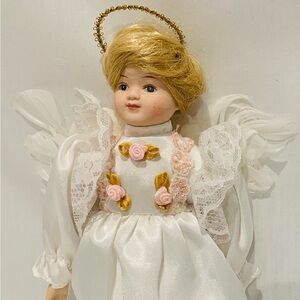 Porcelain Angel Doll 8” Collectible Short Hair Detachable Feather Wings